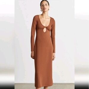 Who What Wear Womens L Fox‎ Keyhole Scoop Neck Midi Dress In Cocoa Minimalist